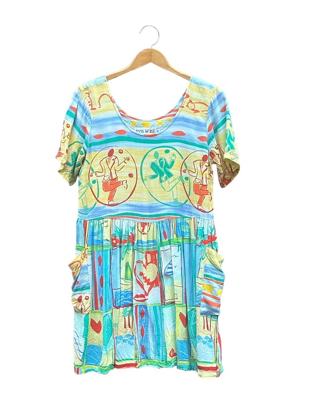 Vintage Jams World Dress Dancing Man Colorful Beach Tropical 90s Pockets S Small